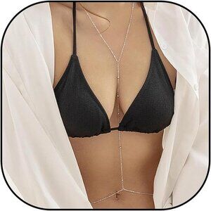 🆕 Women Silver Christmas Body Chain Trendy Stocking Stuffers Layered Waist Bead